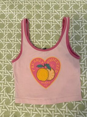 NOBO Pink Crop Tank with Orange Heart Graphic